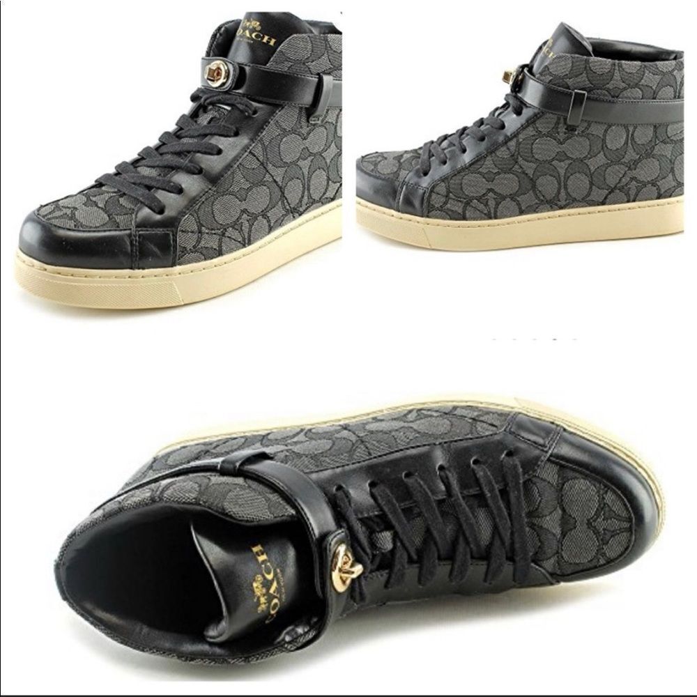 Coach Women's black grey Signature Ray Outline High Top Fashion Sneaker size 6B - Picture 2 of 10